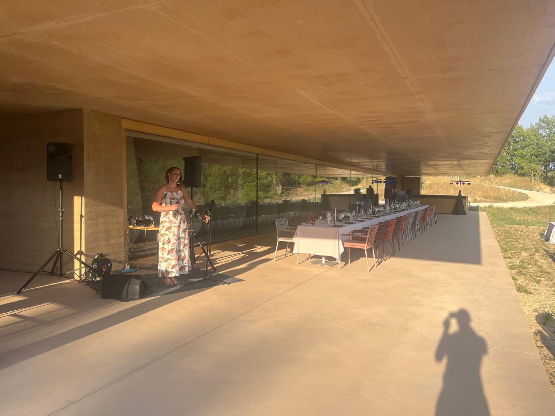 The terrace at golden hour at Domaine Les Davids