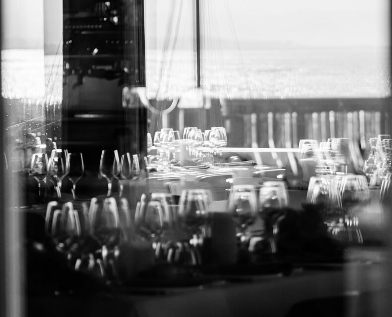 Glassware lined up before the service