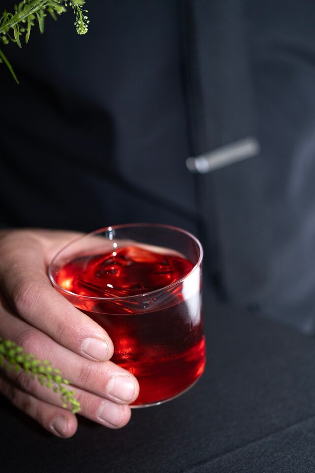 A negroni poured at the bar
